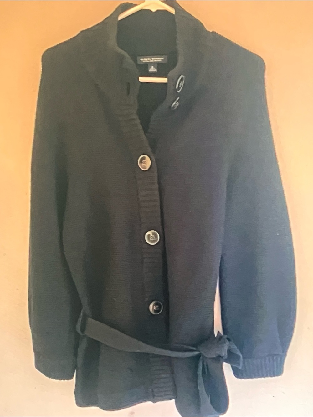 Ralph Lauren Black Button-Front Knit Cardigan with Waist Tie